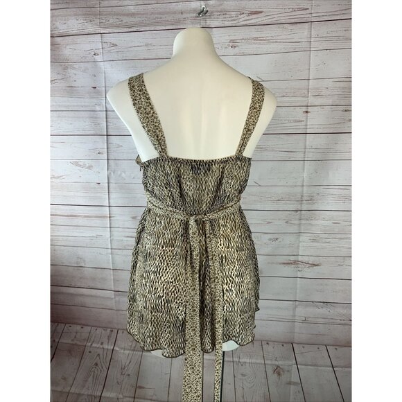 IZ Byer California Brown Patterned Sheer Wrap Tank Top womens large Tie in back - Picture 3 of 7